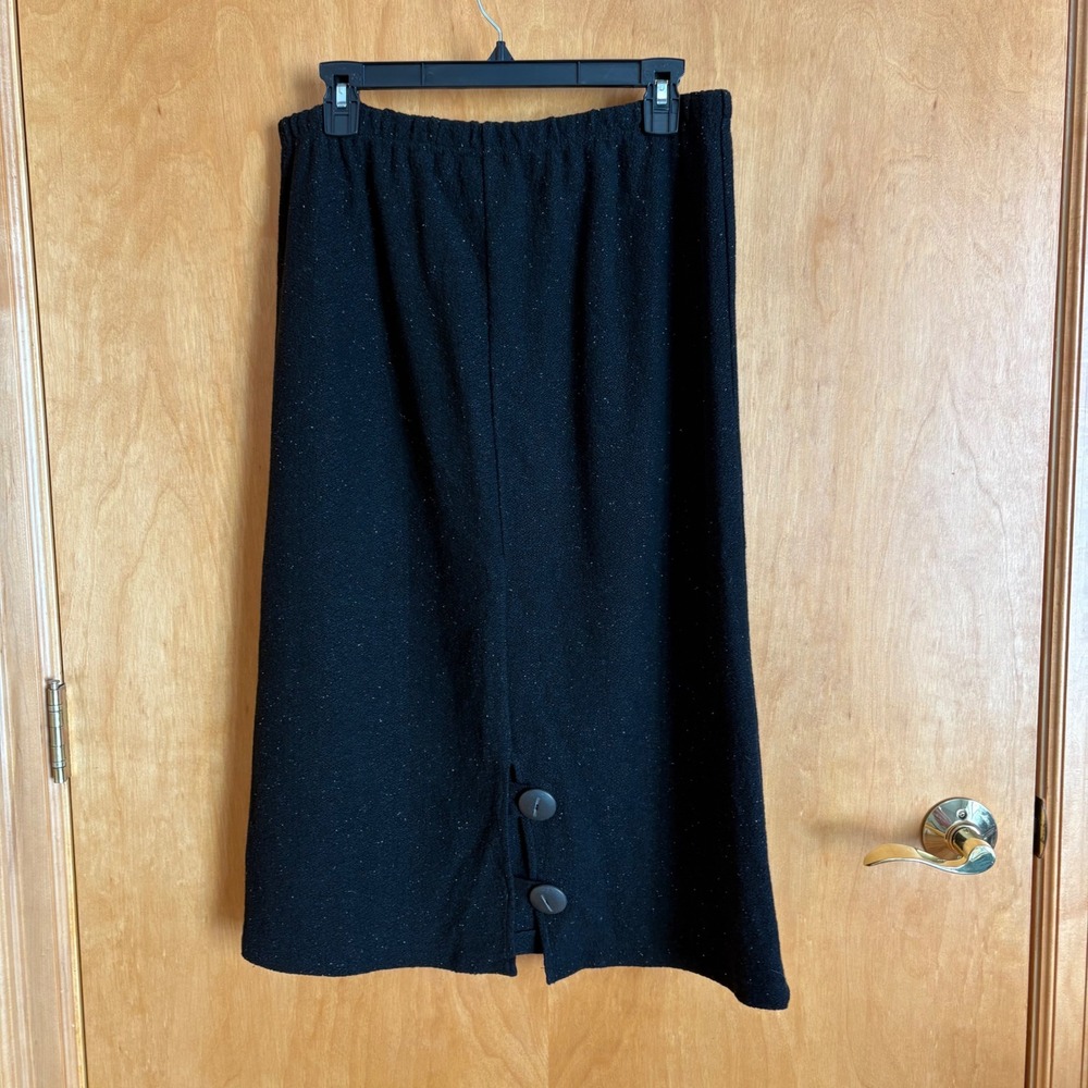 Willow VTG USA Black Midi Skirt Womens Buttons Accent Elastic Waist Textured